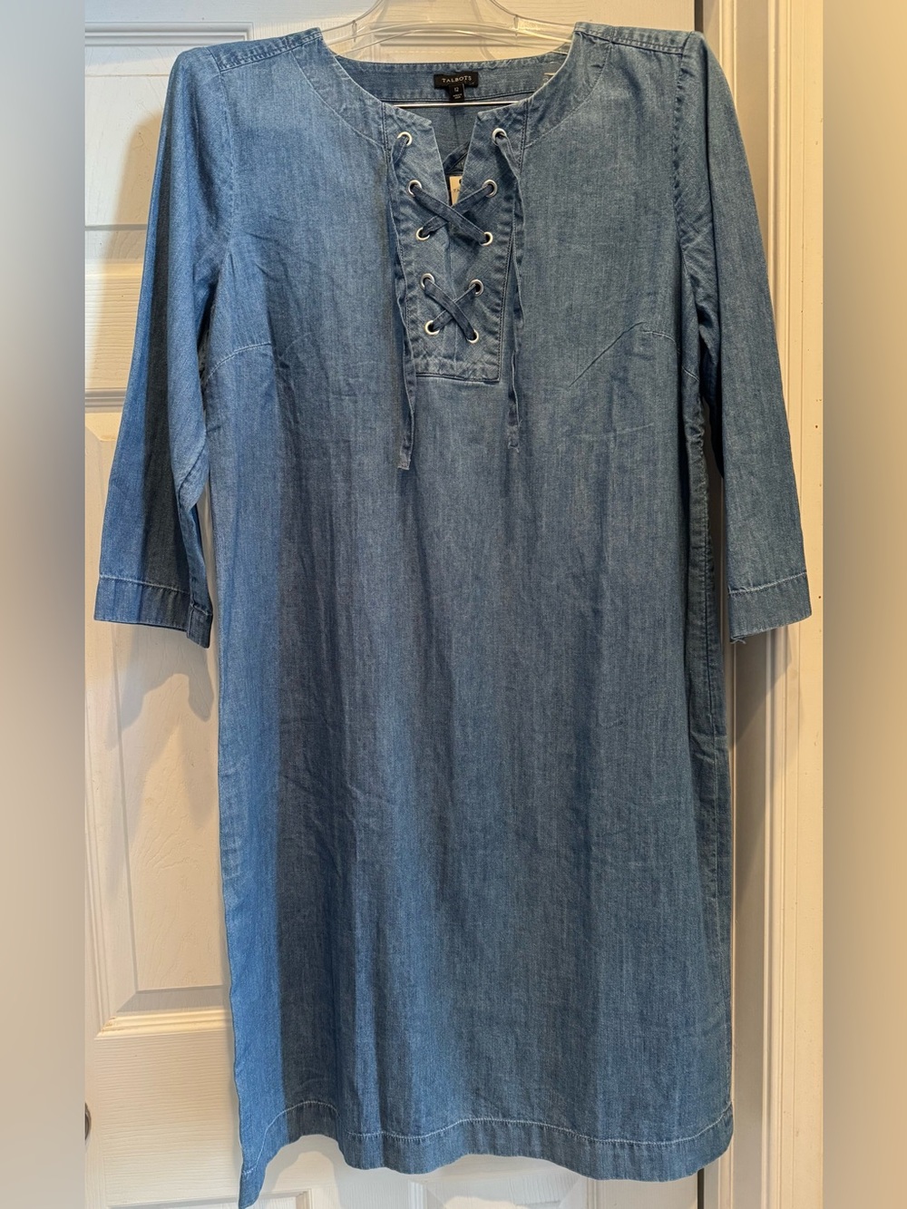 NWT Talbots Light Wash Denim Lace-Up Shift Dress